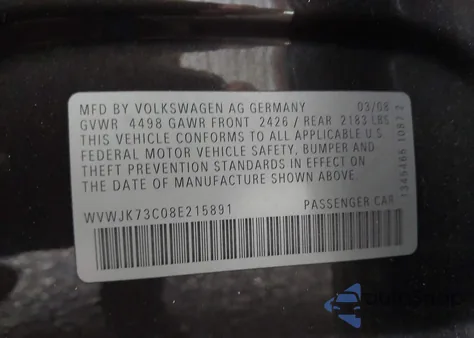 2008 Volkswagen Passat Turbo from USA, damaged, VIN WVWJK73C08E215891